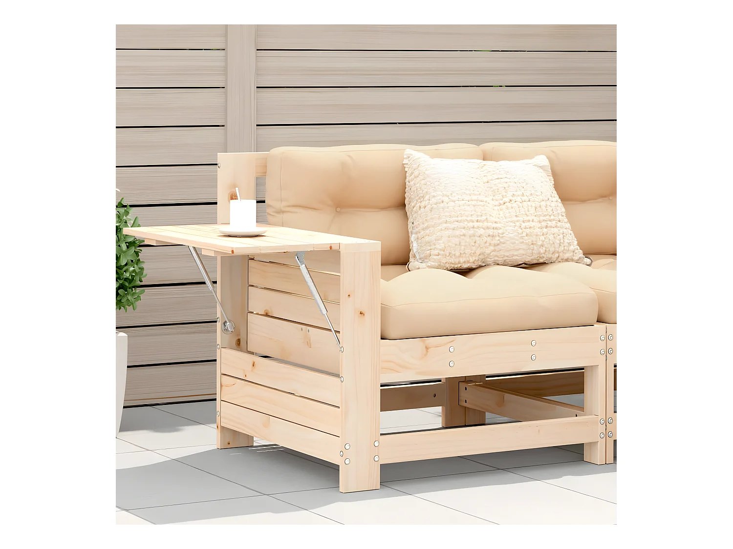 Canapé de jardin accoudoir avec coussin bois massif de pin