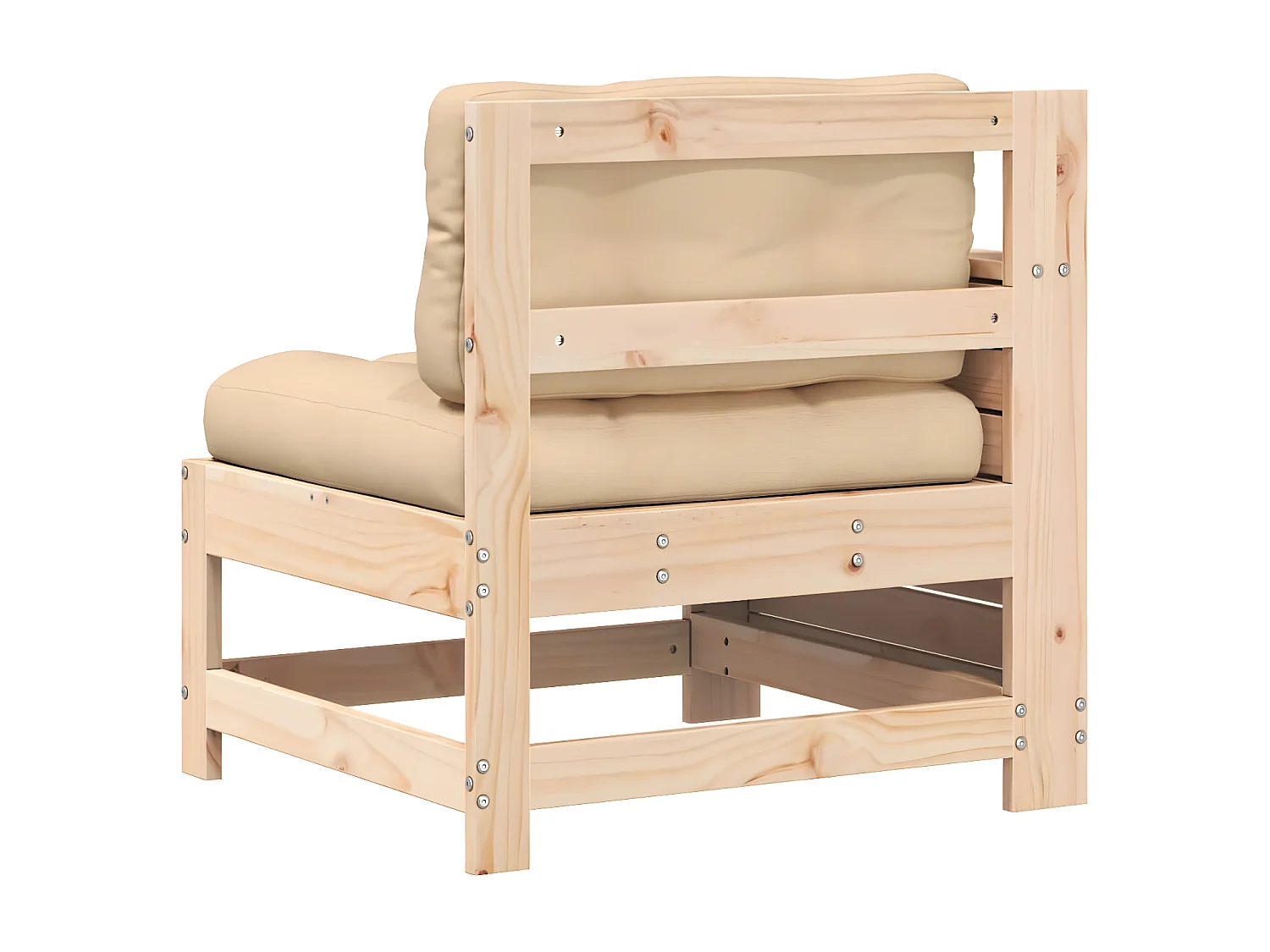 Divano da giardino con braccioli e cuscino in legno massello di pino