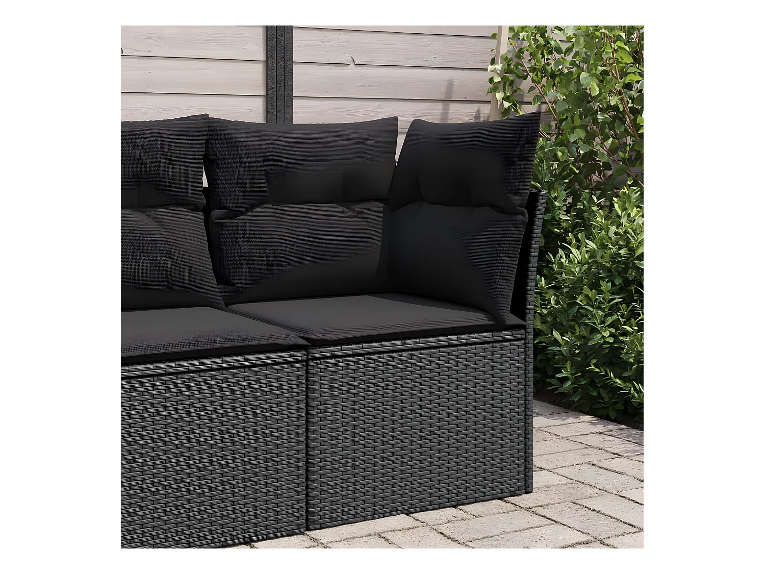 Canapé d'angle de jardin avec coussins noir résine tressée