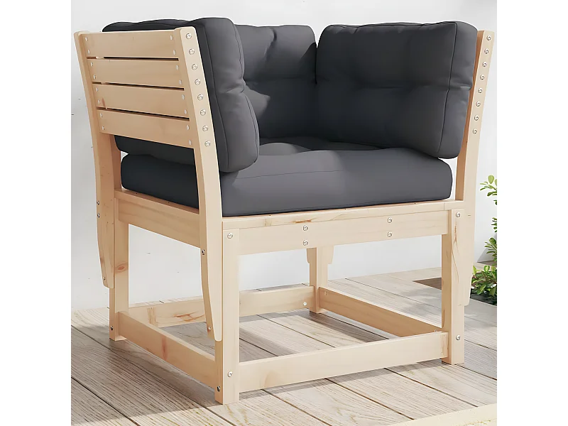 Canapé de jardin accoudoirs avec coussins bois massif de pin