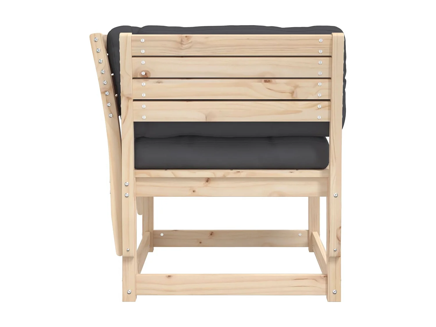 Sofá de jardín con reposabrazos y cojines de madera maciza de pino.