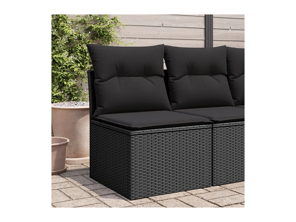 Canapé de jardin sans accoudoirs coussins noir résine tressée