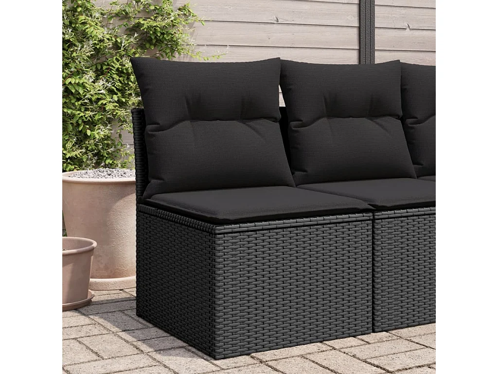 Canapé de jardin sans accoudoirs coussins noir résine tressée