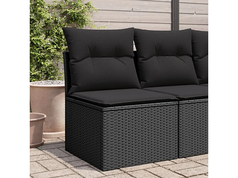 Canapé de jardin sans accoudoirs coussins noir résine tressée