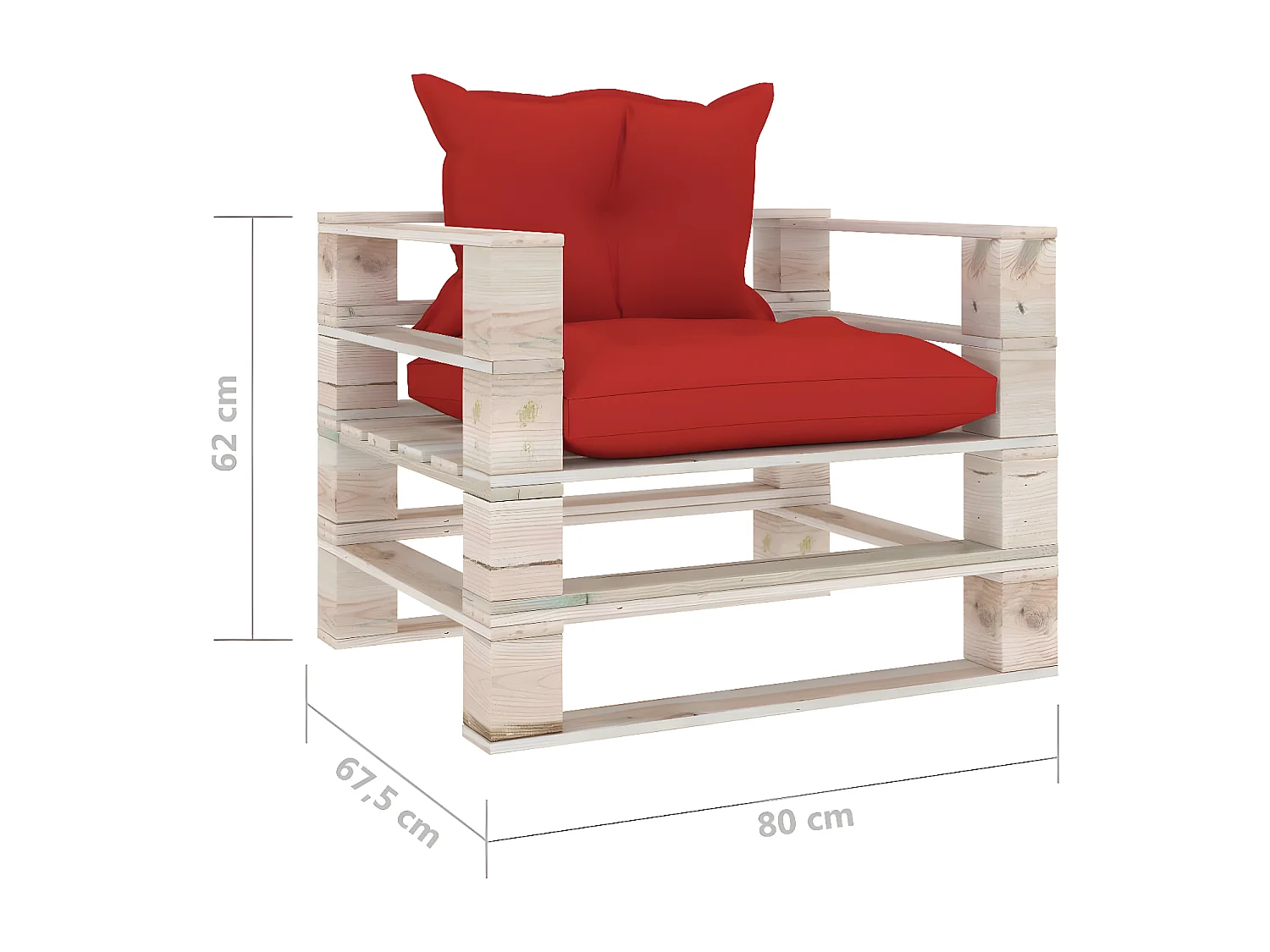 Canapé palette de jardin avec coussins rouge Bois de pin
