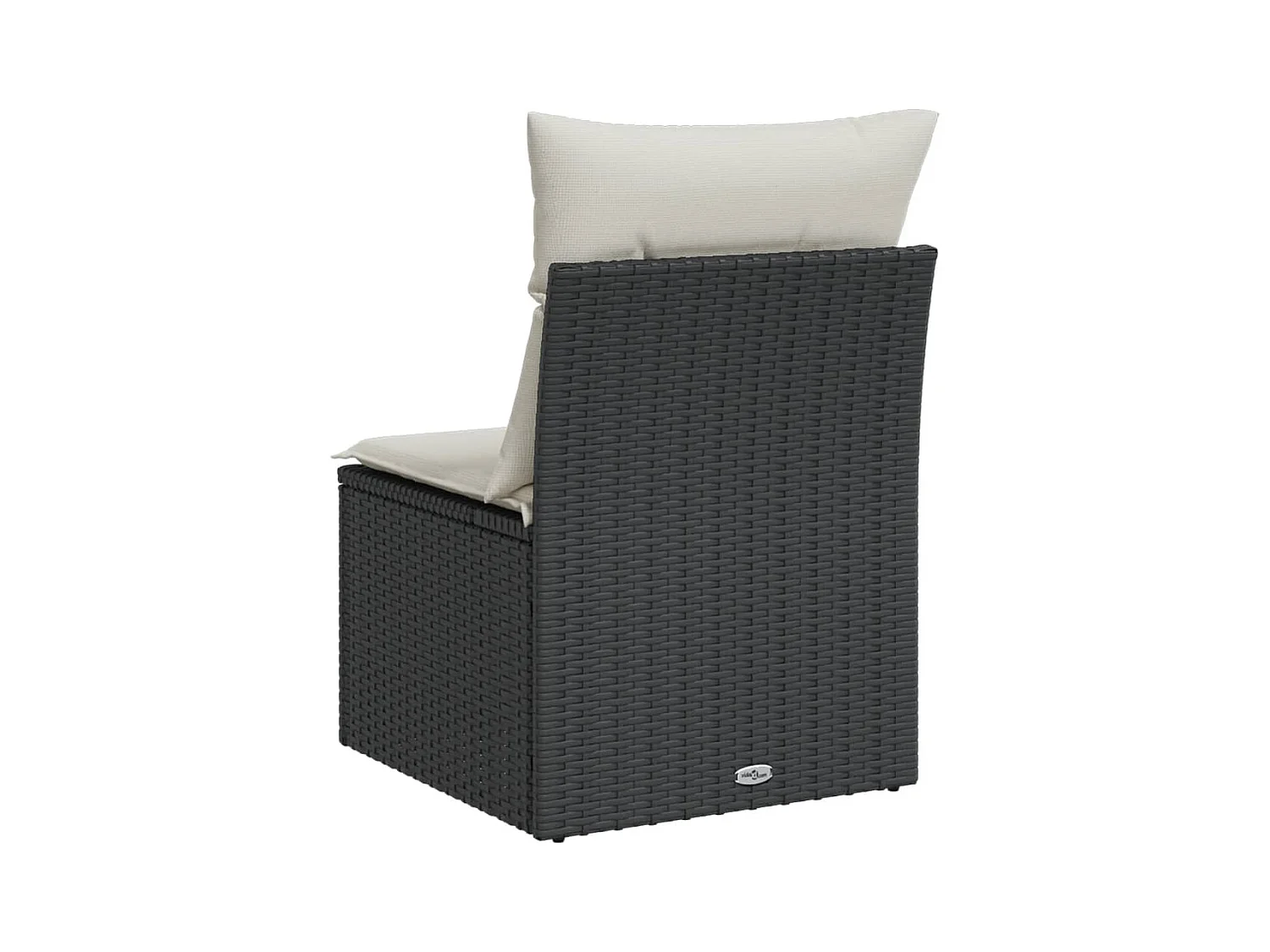 Divano da giardino senza braccioli, cuscini neri in resina intrecciata