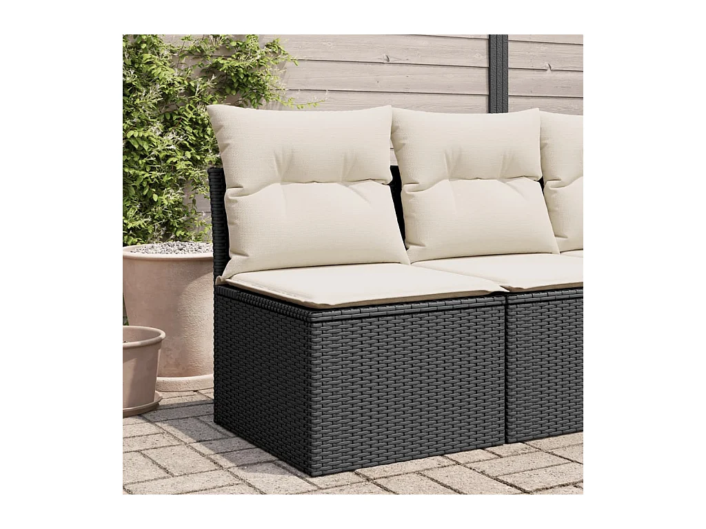 Canapé de jardin sans accoudoirs coussins noir résine tressée