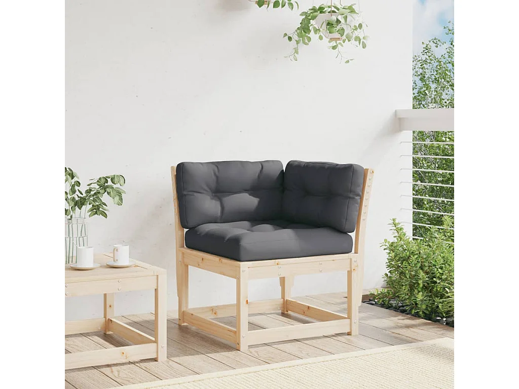 Canapé d'angle de jardin et coussins 73x73x78cm bois pin massif