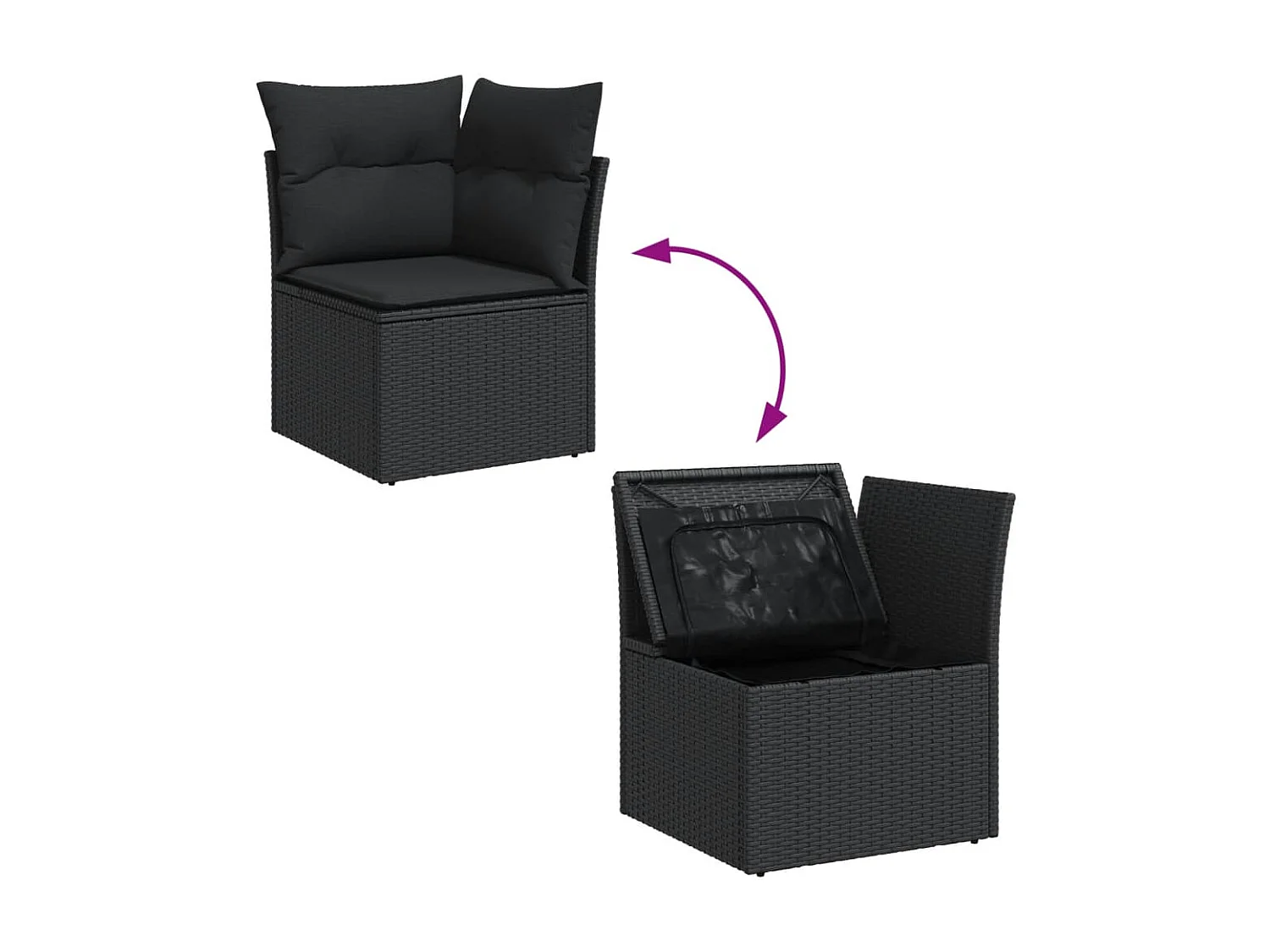 Canapé d'angle de jardin avec coussins noir résine tressée