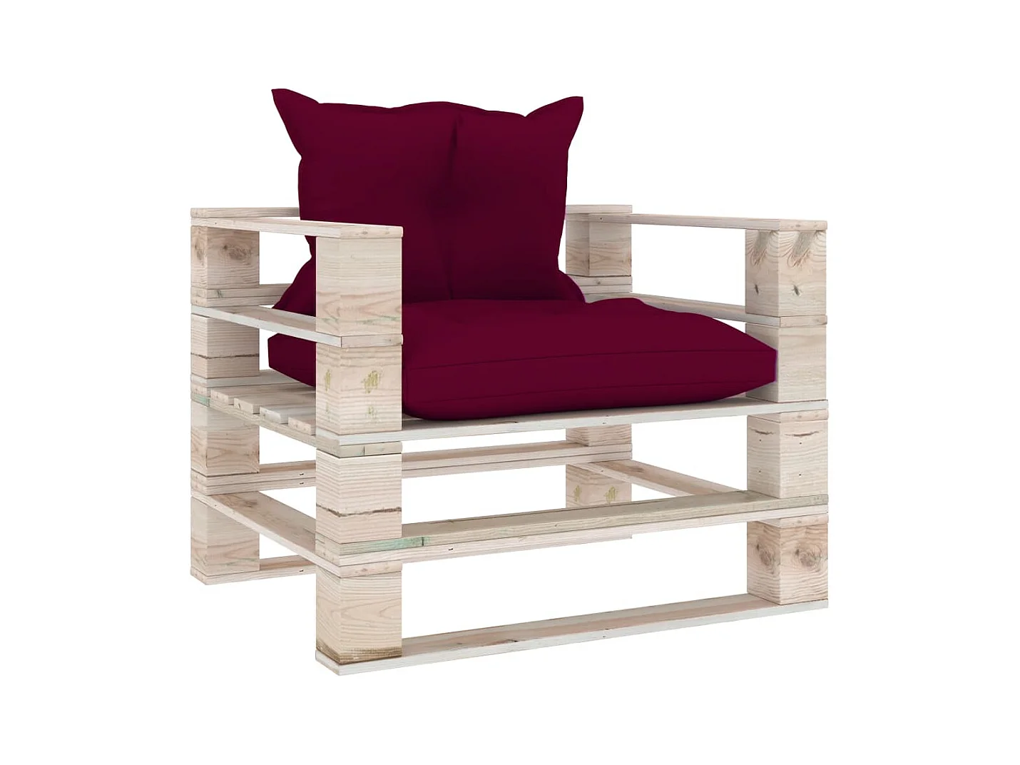 Canapé palette de jardin et coussins rouge bordeaux Bois de pin
