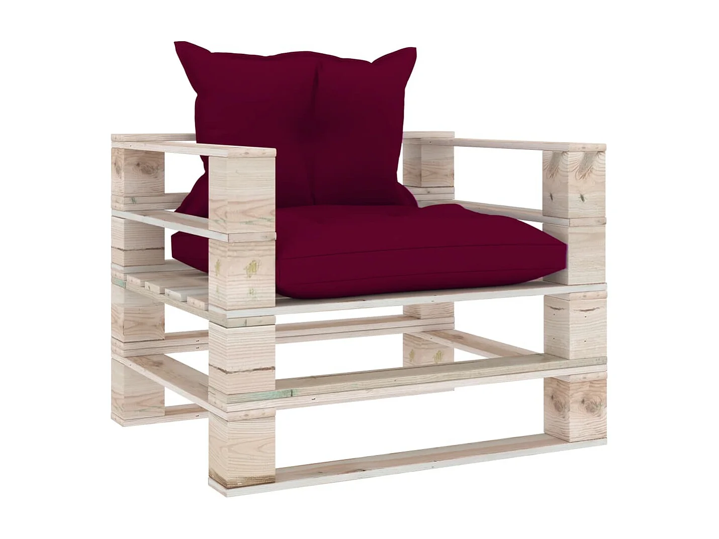 Canapé palette de jardin et coussins rouge bordeaux Bois de pin