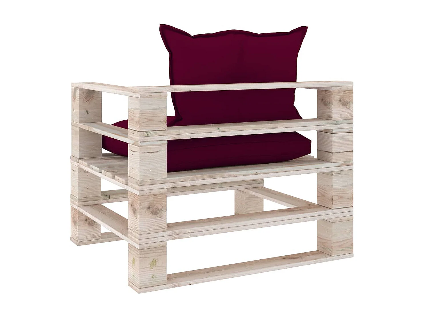 Canapé palette de jardin et coussins rouge bordeaux Bois de pin