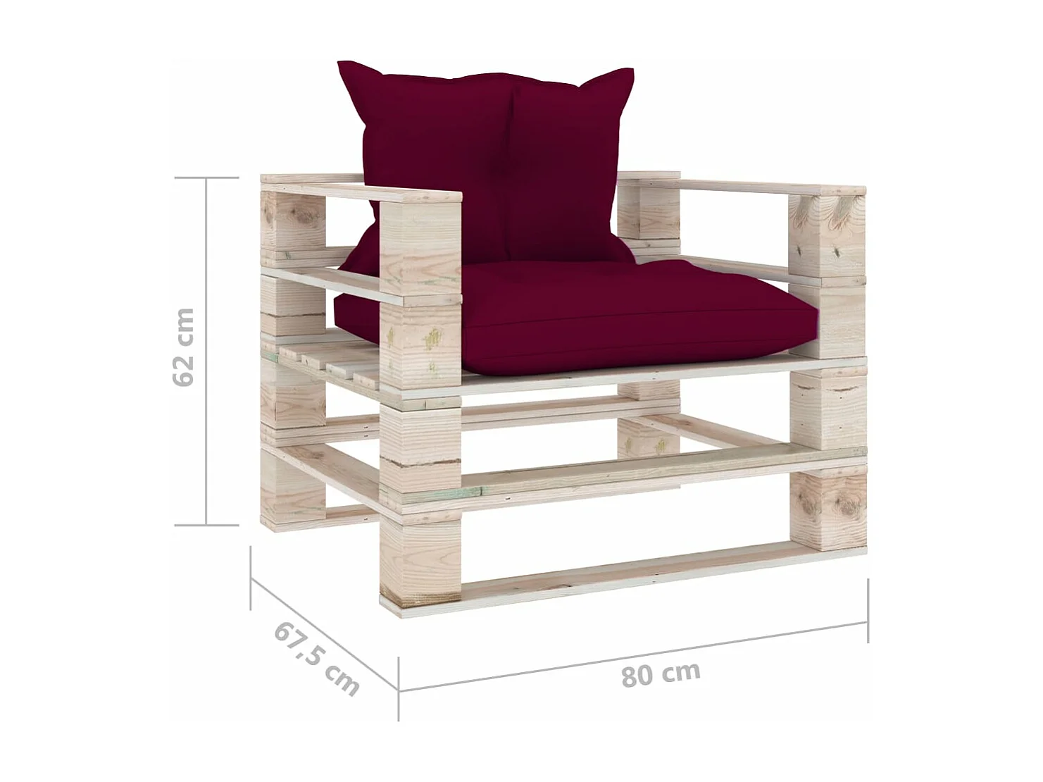 Canapé palette de jardin et coussins rouge bordeaux Bois de pin