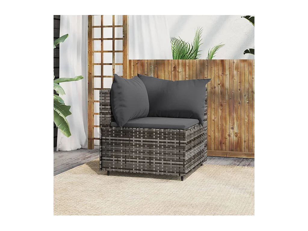 Canapé d'angle de jardin avec coussins gris résine tressée