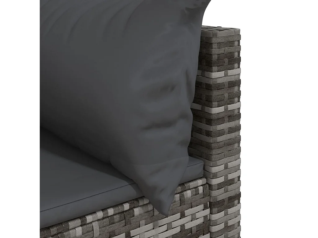 Divano ad angolo da giardino con cuscini in resina intrecciata grigia