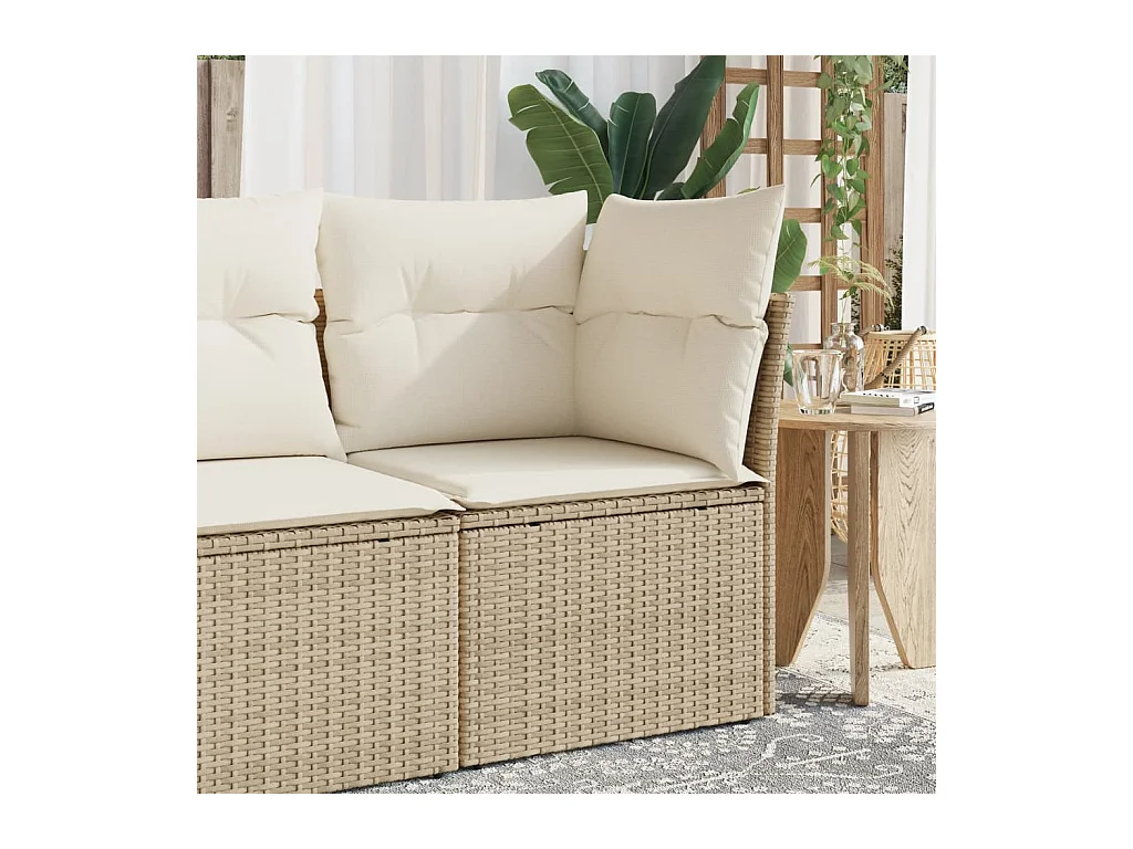 Canapé d'angle de jardin avec coussins beige résine tressée