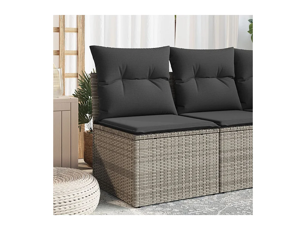 Canapé de jardin sans accoudoirs coussins gris résine tressée