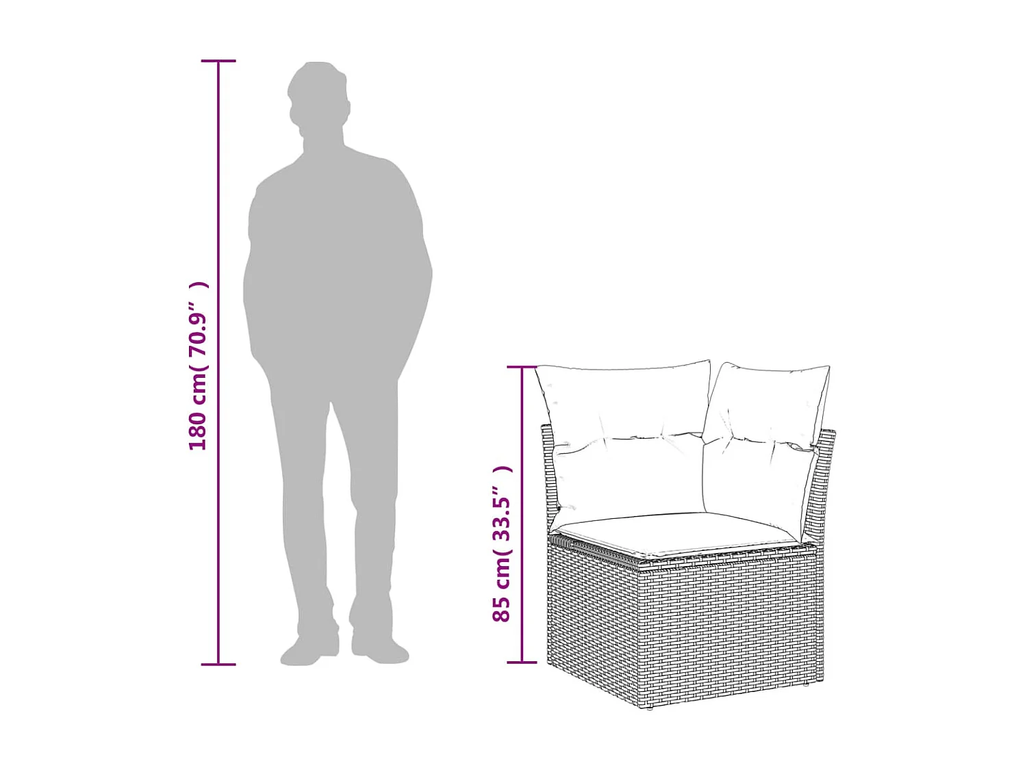 Divano ad angolo da giardino con cuscini in resina intrecciata nera