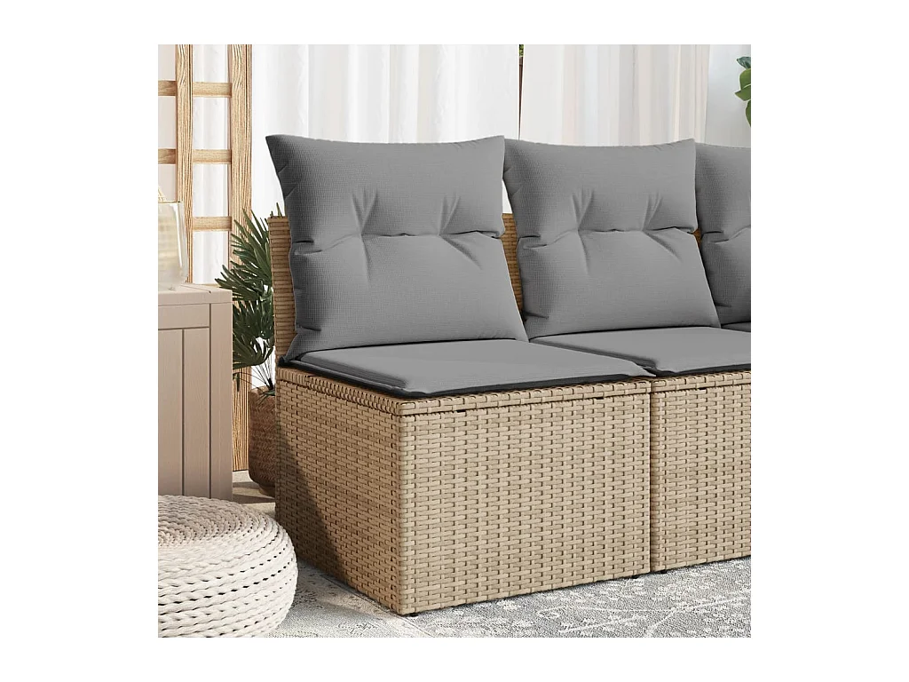 Canapé d'angle de jardin avec coussins beige résine tressée