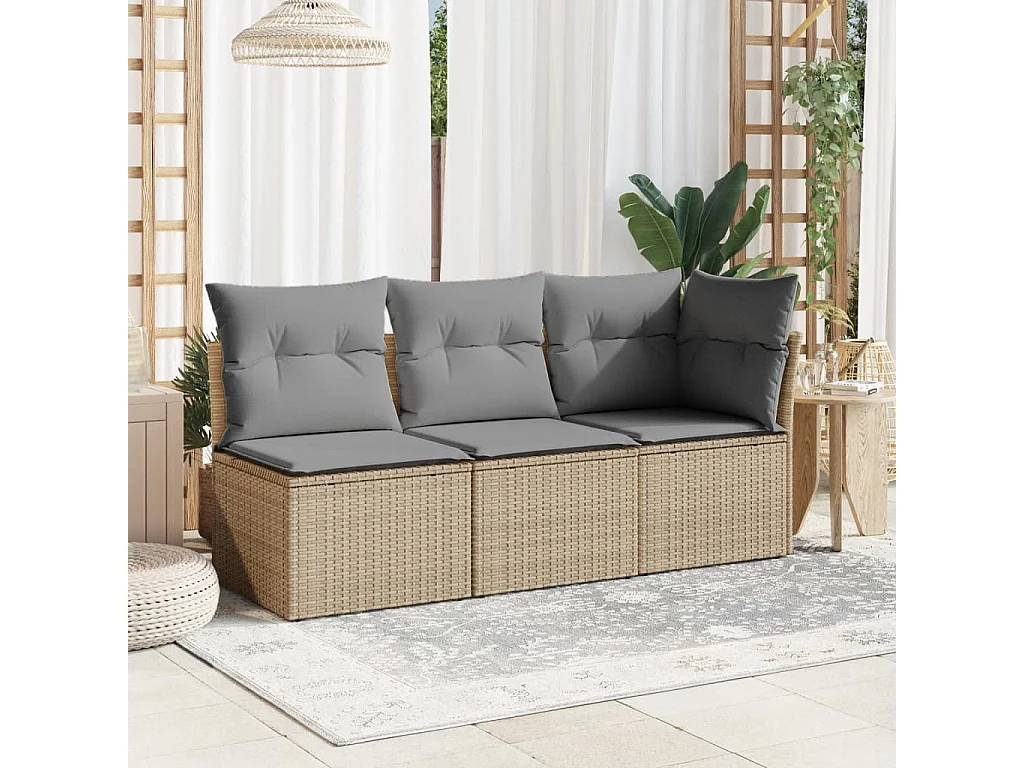 Canapé d'angle de jardin avec coussins beige résine tressée