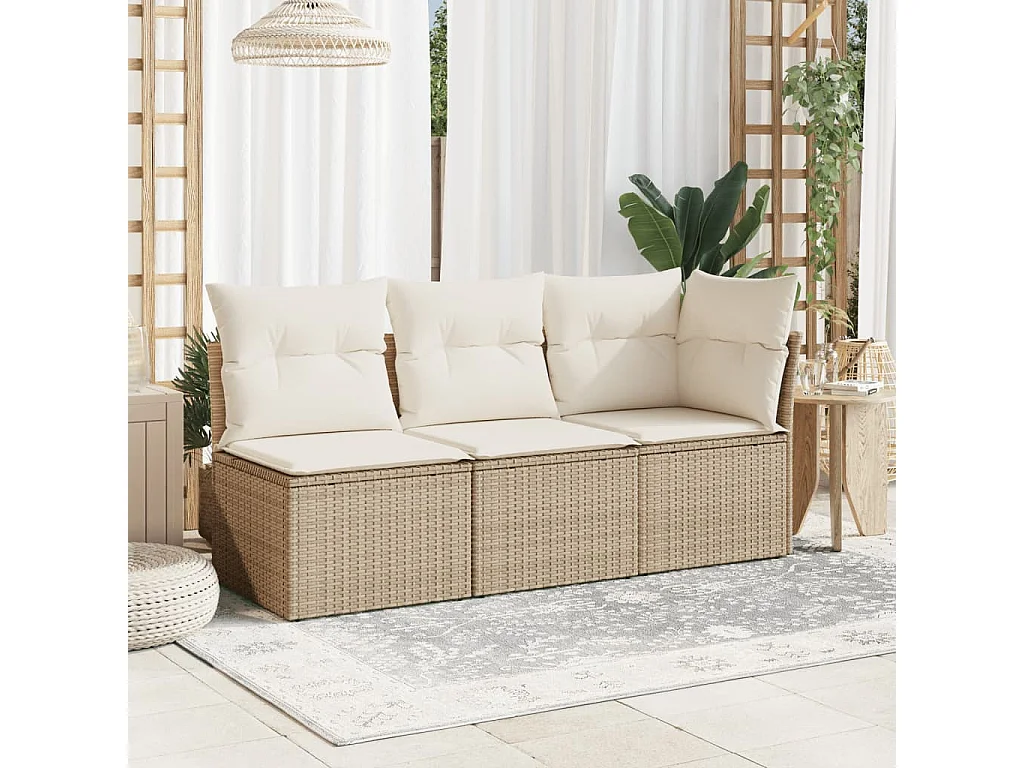 Canapé de jardin sans accoudoirs coussins beige résine tressée