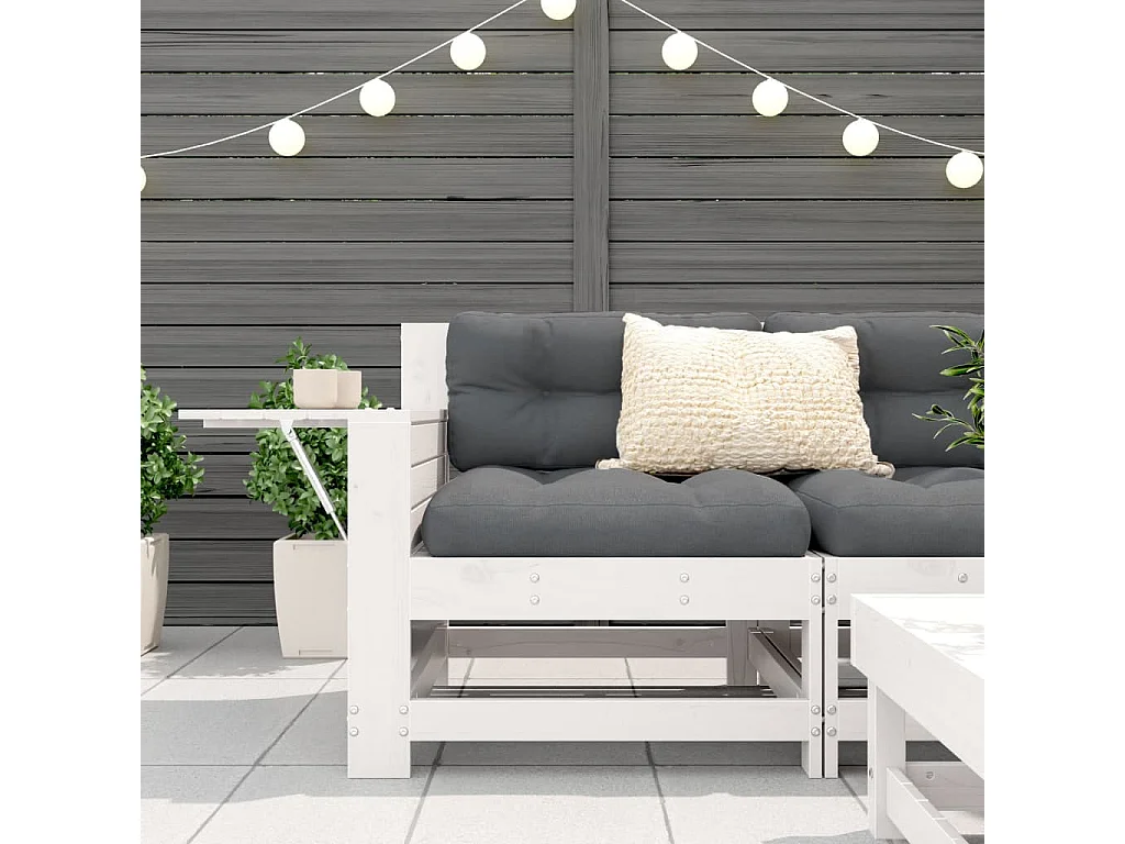 Sofá de jardín con reposabrazos y cojín de madera maciza de pino blanco.