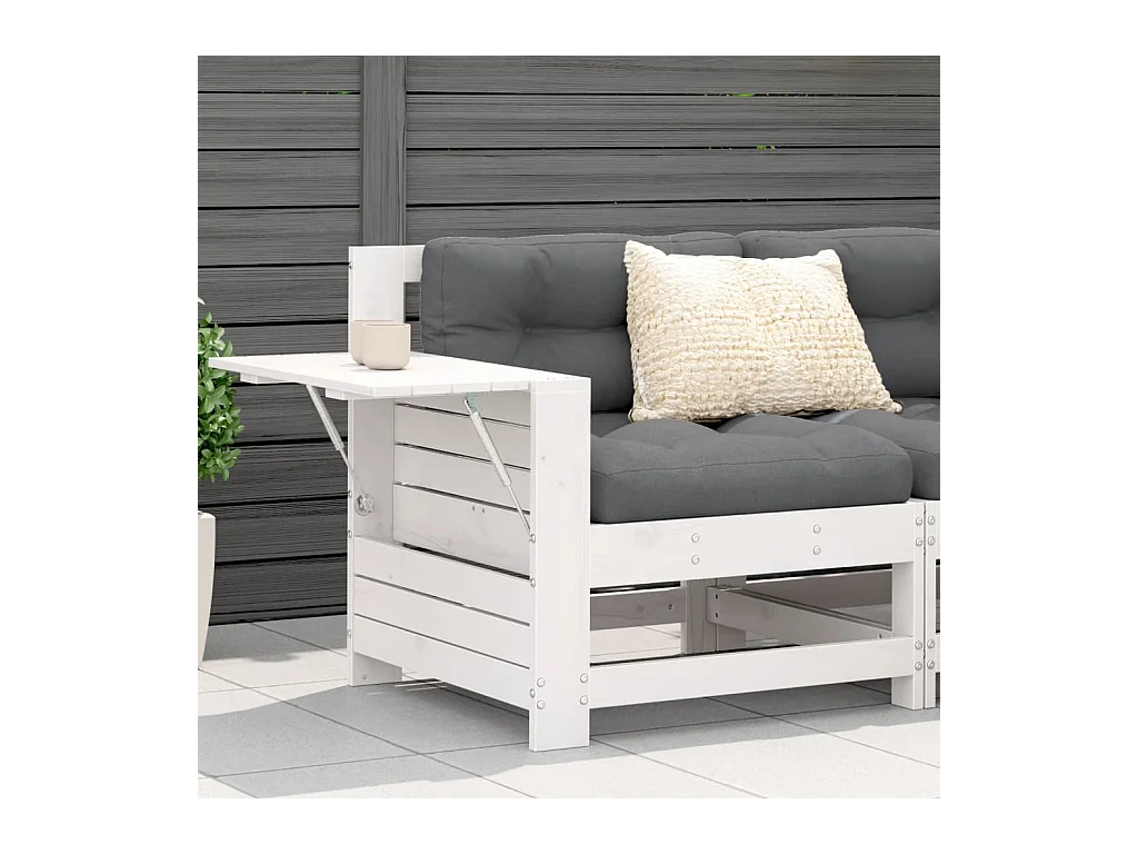 Canapé de jardin accoudoir et coussin blanc bois massif de pin