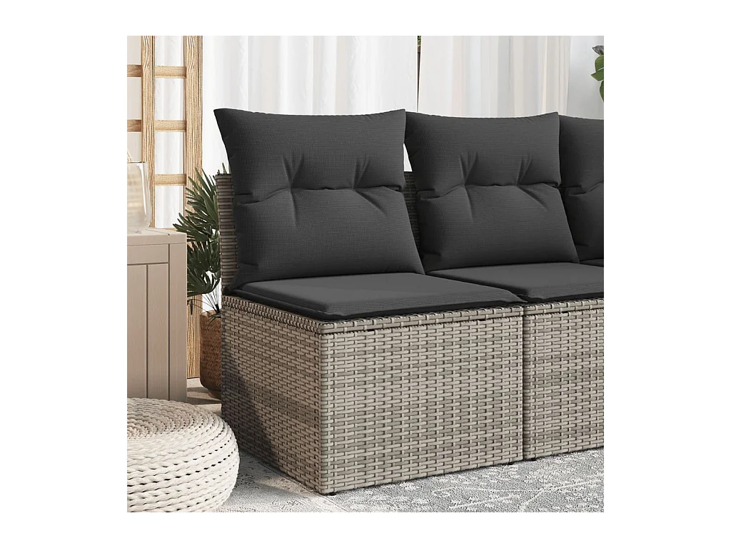 Canapé de jardin sans accoudoirs coussins gris résine tressée