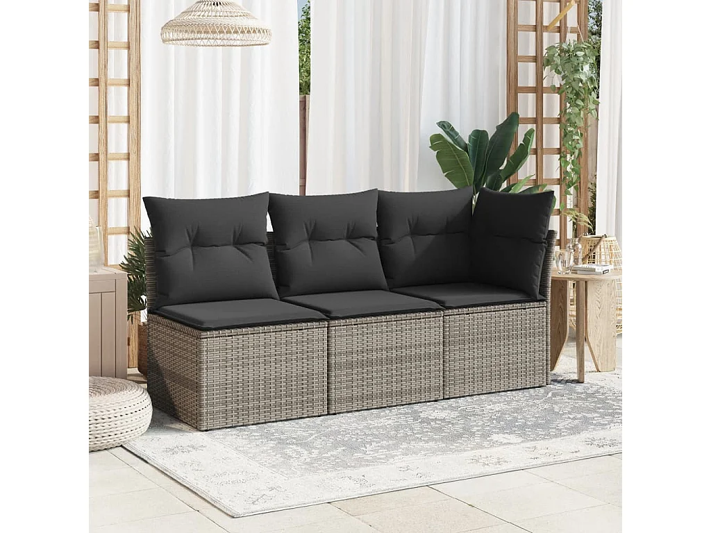 Canapé de jardin sans accoudoirs coussins gris résine tressée