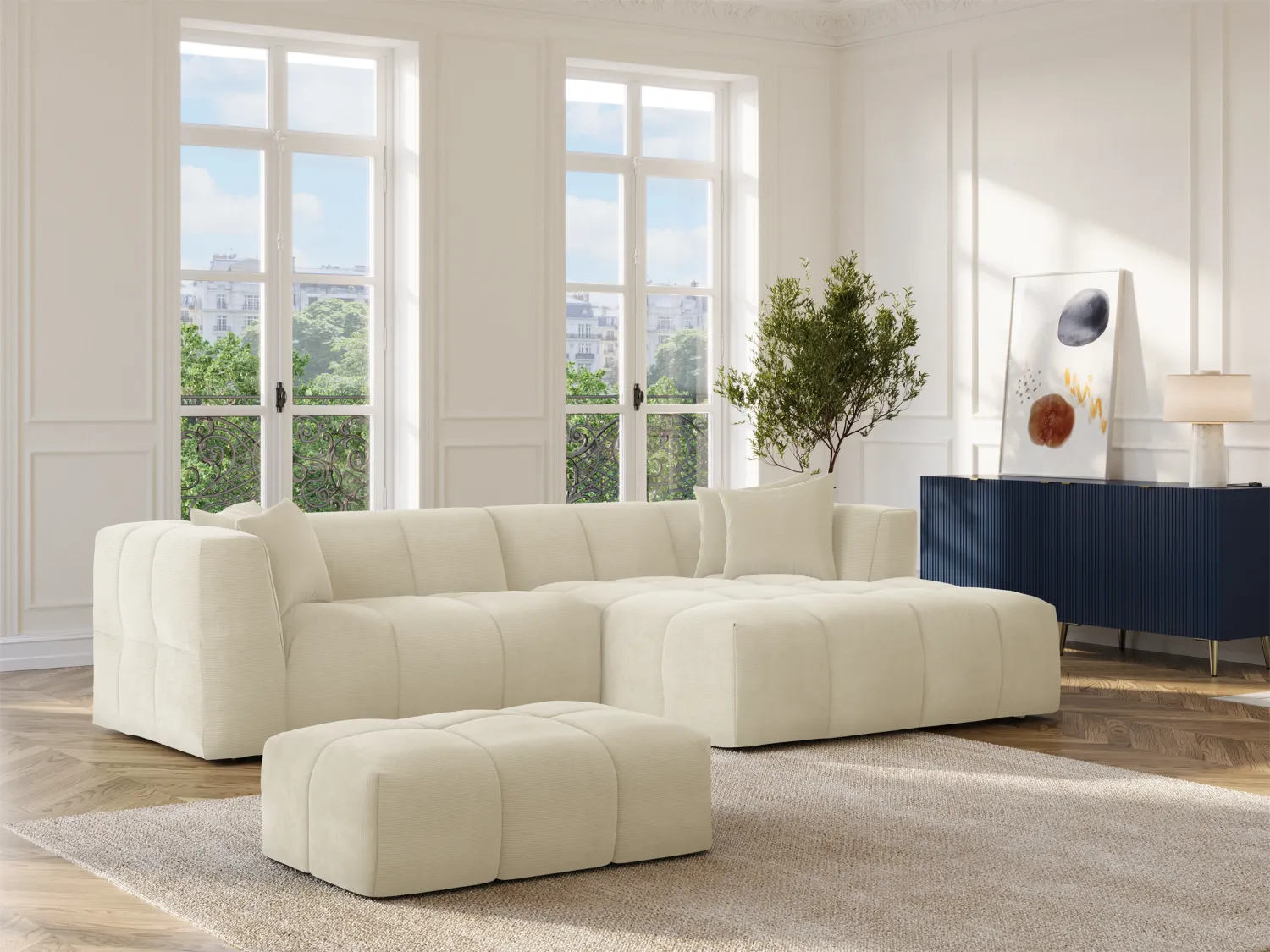 Puf de pana beige NAEMIA de Maison Céphy