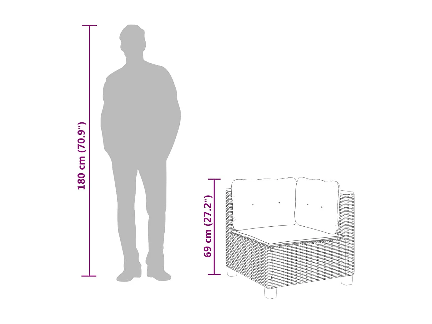 Tuinhoekbank met grijs geweven harskussens
