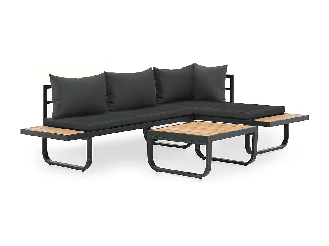 Canapé d'angle de jardin à 2 places avec coussins Aluminium WPC