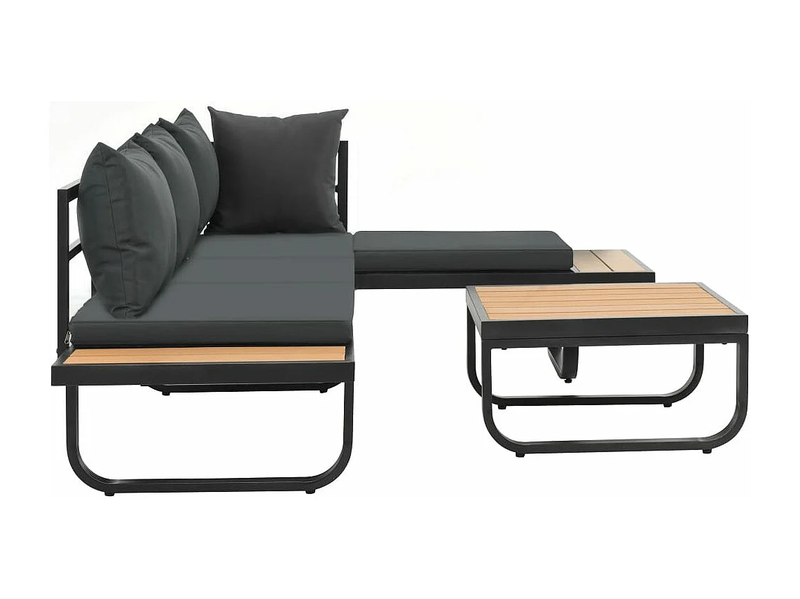 Canapé d'angle de jardin à 2 places avec coussins Aluminium WPC