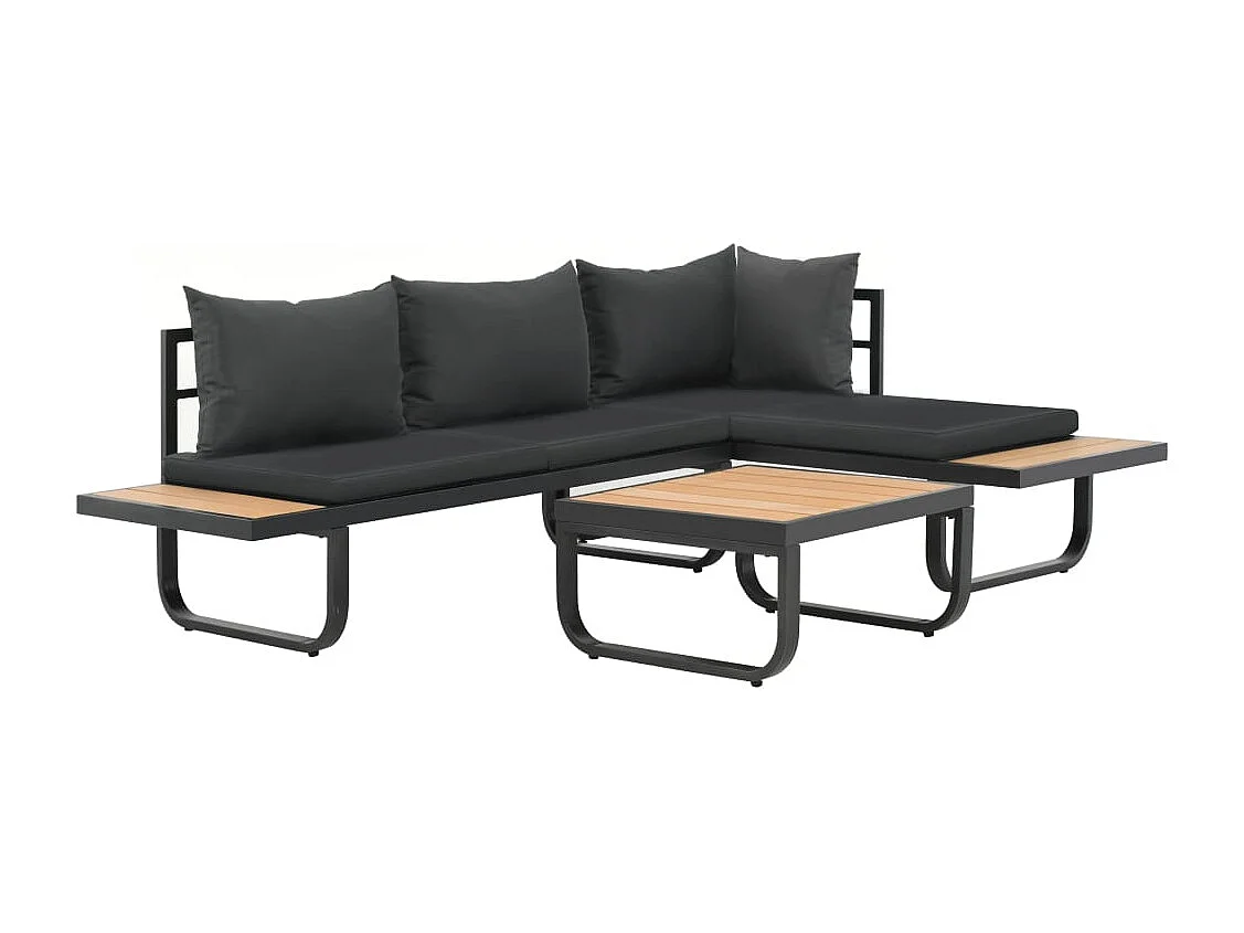 Canapé d'angle de jardin à 2 places avec coussins Aluminium WPC