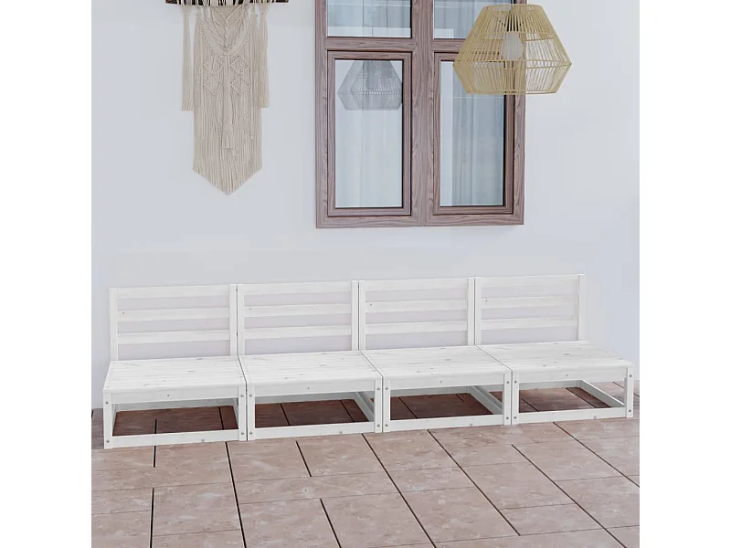 Divano da giardino a 4 posti Bianco Legno di pino massiccio
