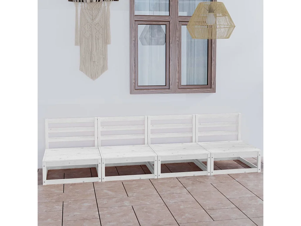 Canapé à 4 places de jardin Blanc Bois de pin solide