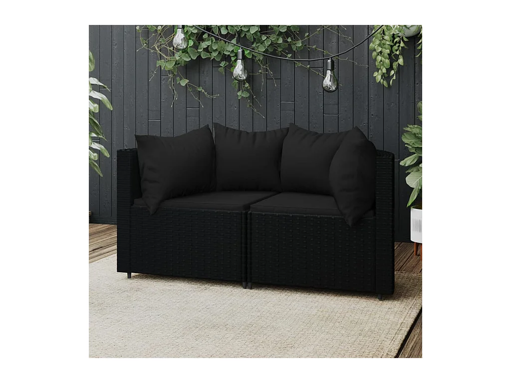 Sofás esquineros y cojines de jardín 2 piezas Mimbre de resina negro