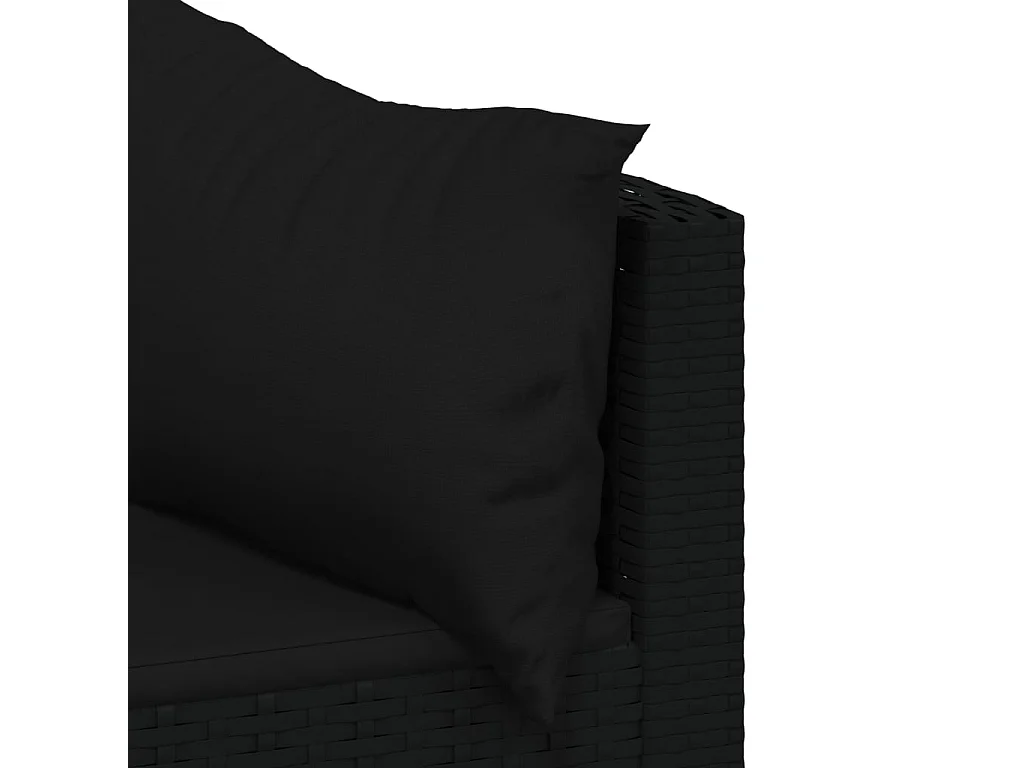 Garten-Ecksofas und Kissen, 2 Stück, schwarzes Kunstharzgeflecht