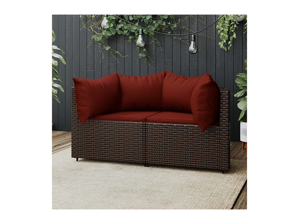 Canapés d'angle de jardin et coussins2pcs marron résine tressée