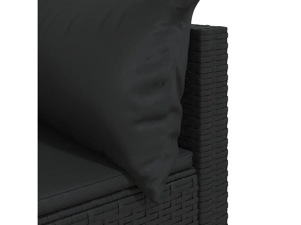 Garten-Ecksofas und Kissen, 2 Stück, schwarzes Kunstharzgeflecht