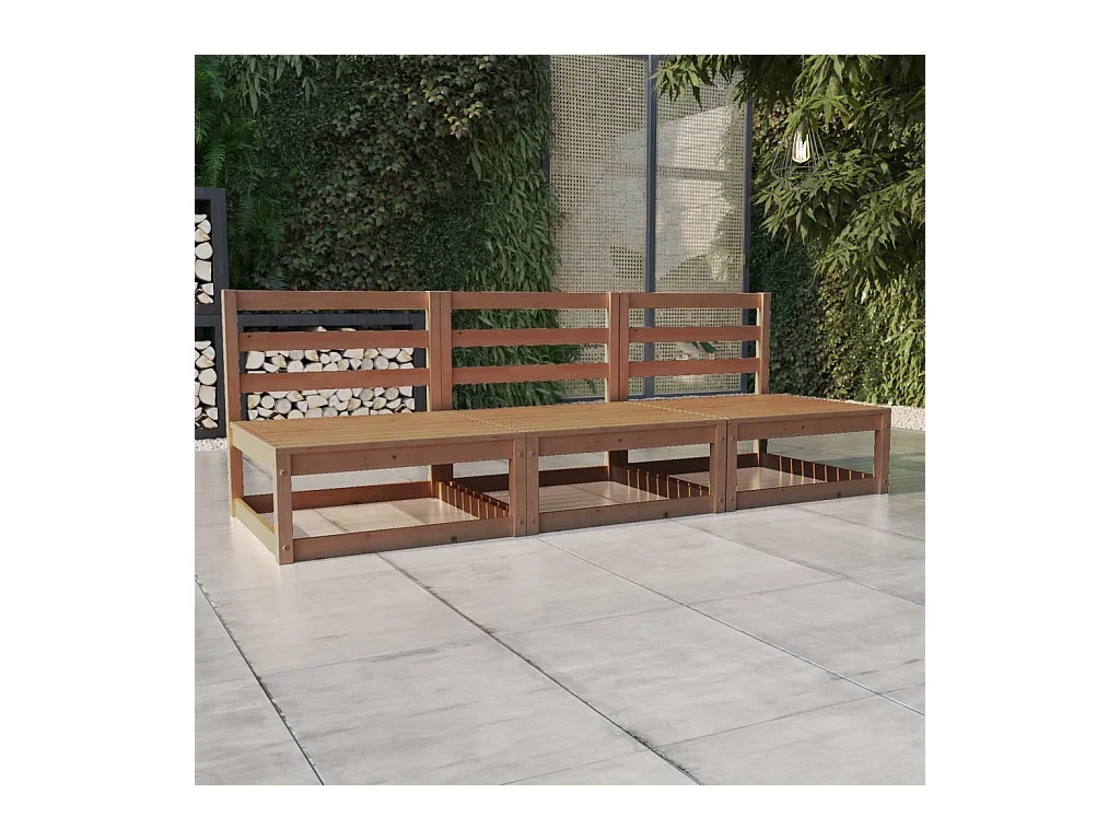 Divano da giardino a 3 posti in legno massello di pino marrone miele