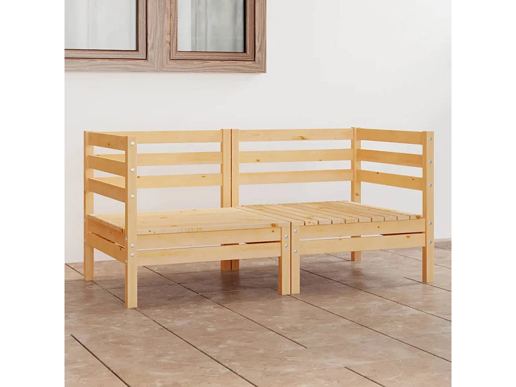 Sofá de jardim de 2 lugares em madeira maciça de pinho