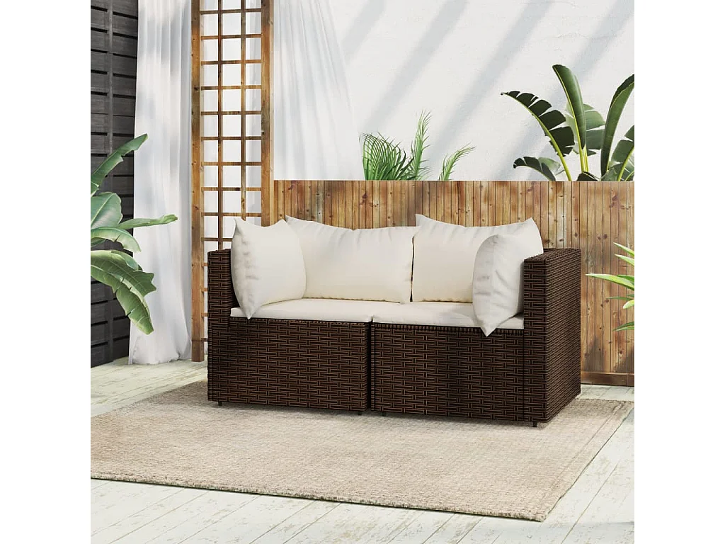 Canapés d'angle de jardin et coussins2pcs marron résine tressée