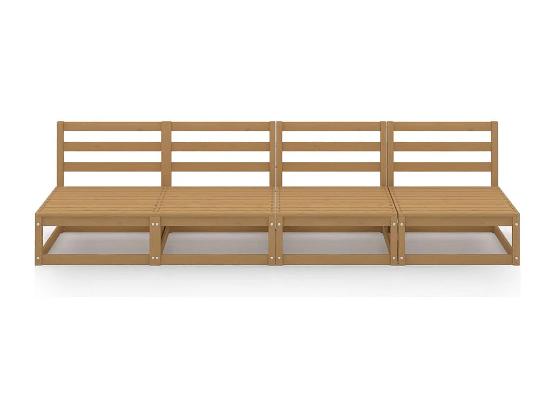 Sofá de jardim de 4 lugares em madeira de pinho maciça castanho mel