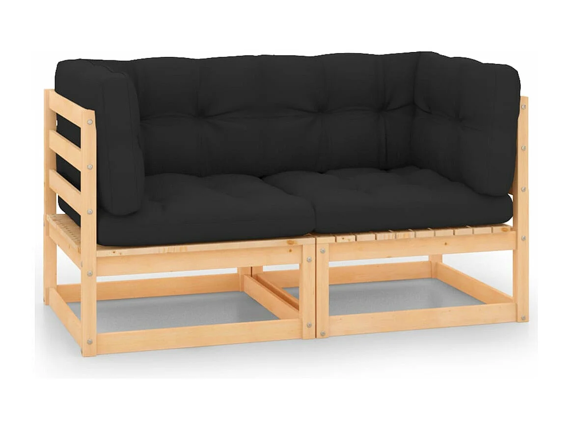 Canapés d'angle de jardin avec coussins 2 pcs Pin massif