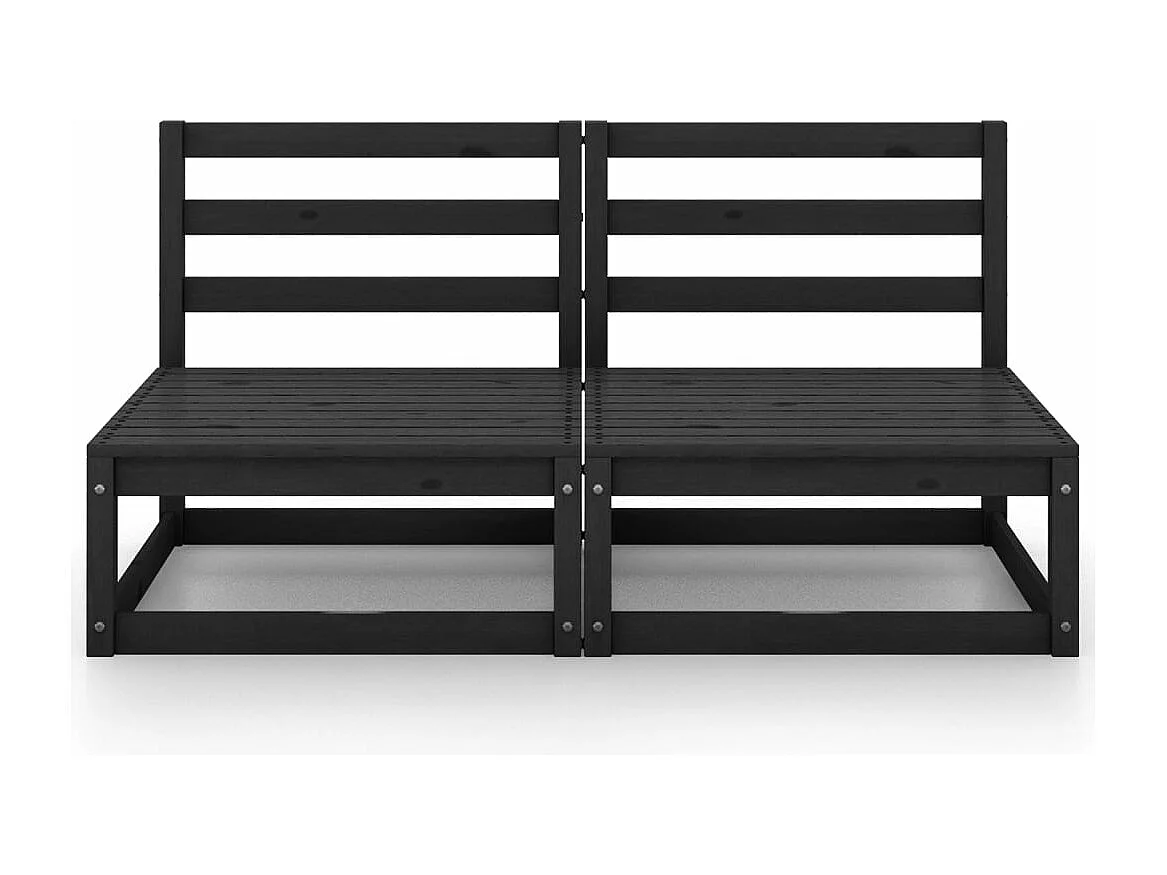 Divano da giardino a 2 posti Nero. Legno di pino massiccio