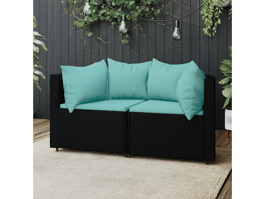 Canapés d'angle de jardin et coussins 2pcs Noir Résine tressée