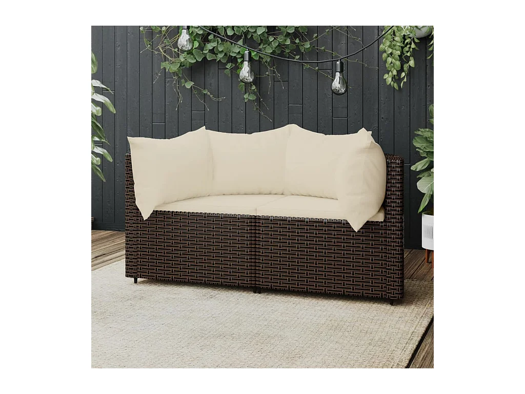 Canapés d'angle de jardin et coussins2pcs marron résine tressée