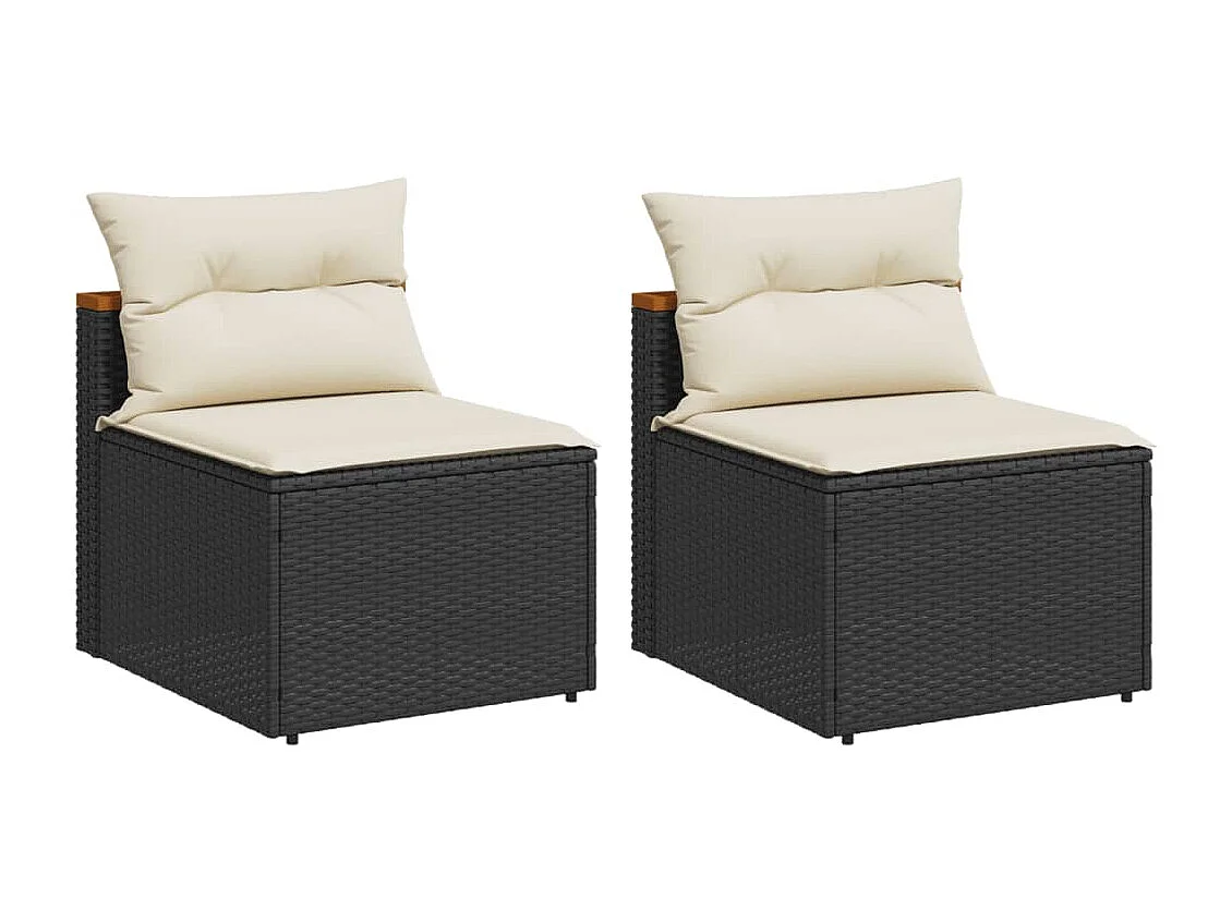 Gartensofas ohne Armlehnen mit Kissen 2 Stück schwarz