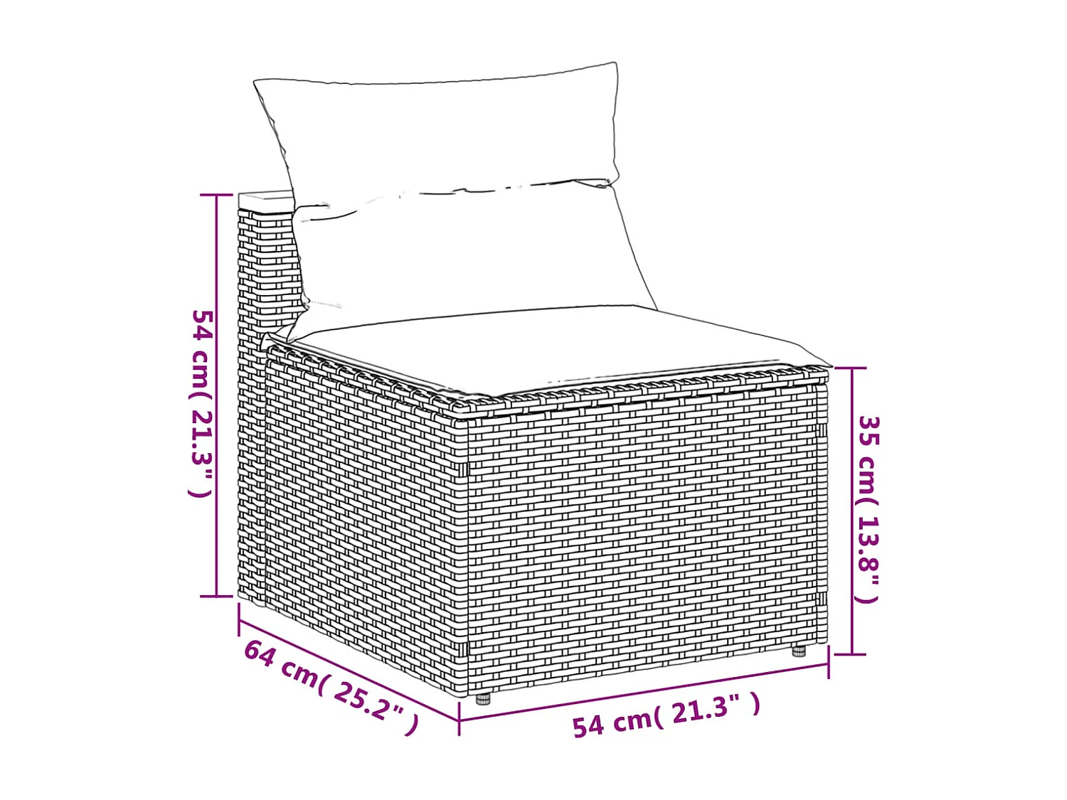 Gartensofas ohne Armlehnen mit Kissen 2 Stück schwarz